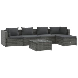 vidaXL Set de muebles de jardín 6 pzas y cojines ratán sintético gris