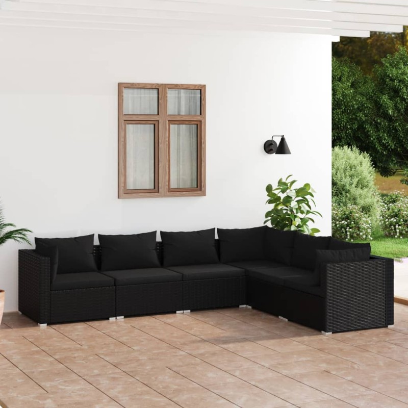 vidaXL Set de muebles de jardín 6 pzas y cojines ratán sintético negro vidaXL Set de muebles de jardín 6 pzas y cojines ratán sintético negro
