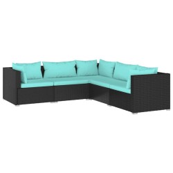 vidaXL Set de muebles de jardín 5 pzas y cojines ratán sintético negro