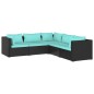 vidaXL Set de muebles de jardín 5 pzas y cojines ratán sintético negro