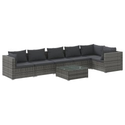 vidaXL Set de muebles de jardín 7 pzas y cojines ratán sintético gris