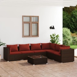 vidaXL Set muebles de jardín 7 piezas y cojines ratán sintético marrón