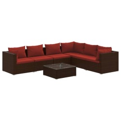 vidaXL Set muebles de jardín 7 piezas y cojines ratán sintético marrón