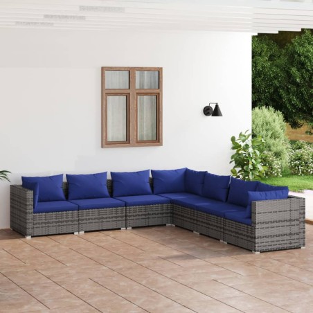 vidaXL Set de sofás de jardín 7 piezas y cojines ratán sintético gris