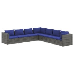 vidaXL Set de sofás de jardín 7 piezas y cojines ratán sintético gris