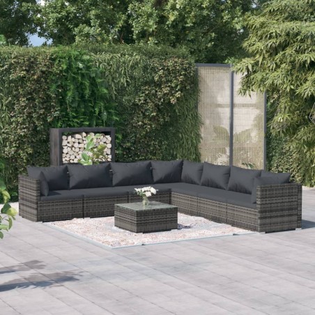 vidaXL Set de muebles de jardín 8 pzas y cojines ratán sintético gris