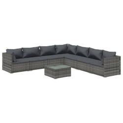 vidaXL Set de muebles de jardín 8 pzas y cojines ratán sintético gris