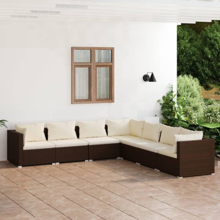 vidaXL Set muebles de jardín 7 piezas y cojines ratán sintético marrón