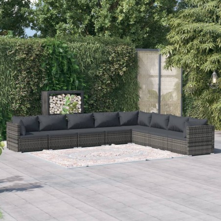 vidaXL Set de muebles de jardín 8 pzas y cojines ratán sintético gris