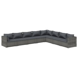 vidaXL Set de muebles de jardín 8 pzas y cojines ratán sintético gris