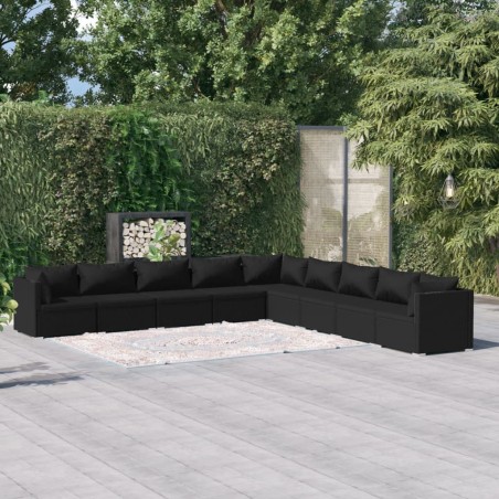 vidaXL Set de muebles de jardín 9 pzas y cojines ratán sintético negro