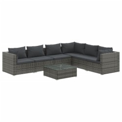 vidaXL Set de muebles de jardín 7 pzas y cojines ratán sintético gris