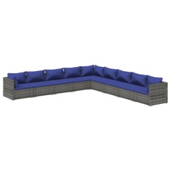 vidaXL Set de muebles de jardín 9 pzas y cojines ratán sintético gris