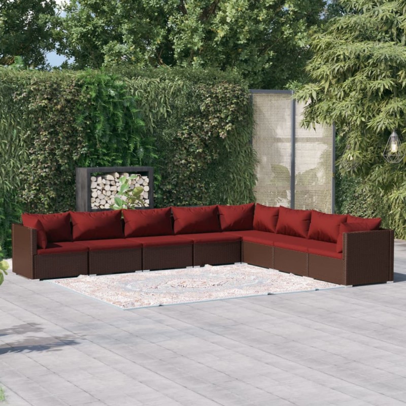 vidaXL Set sofás de jardín 8 piezas y cojines ratán sintético marrón vidaXL Set sofás de jardín 8 piezas y cojines ratán sintético marrón
