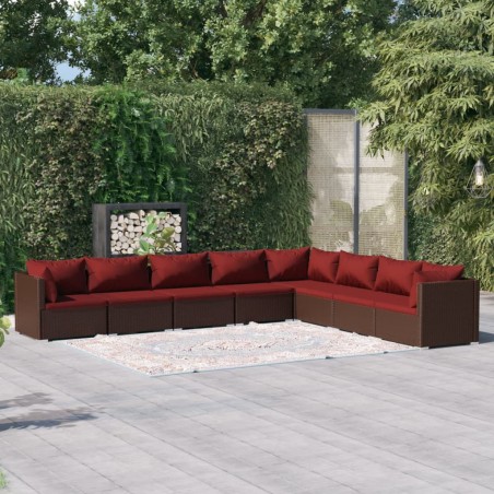 vidaXL Set sofás de jardín 8 piezas y cojines ratán sintético marrón