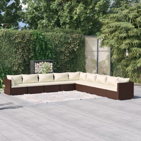 vidaXL Set muebles de jardín 9 piezas y cojines ratán sintético marrón