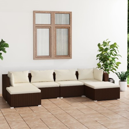 vidaXL Set muebles de jardín 6 piezas y cojines ratán sintético marrón