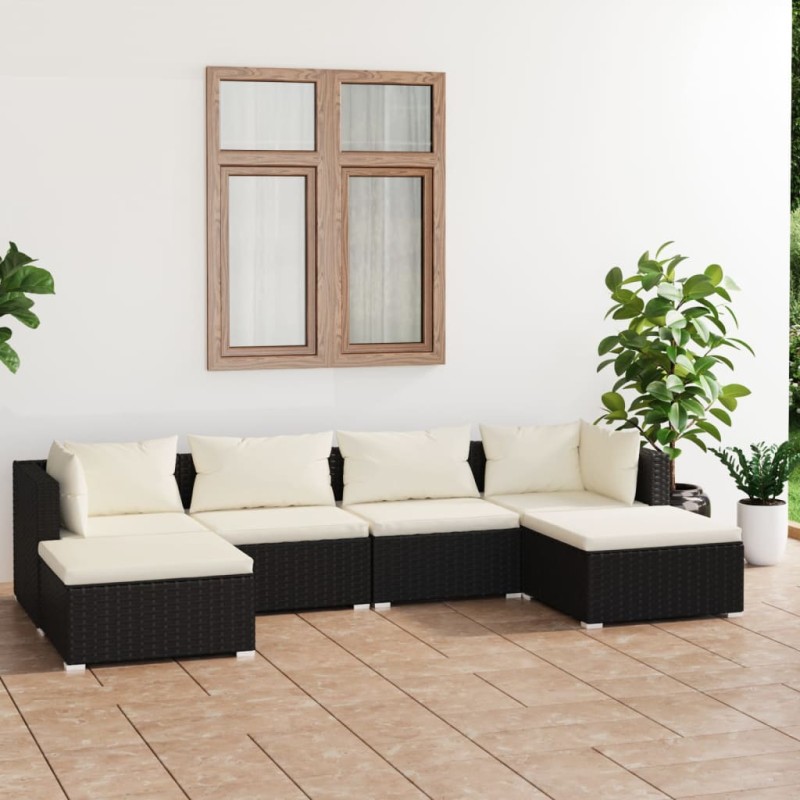 vidaXL Set de muebles de jardín 6 pzas y cojines ratán sintético negro vidaXL Set de muebles de jardín 6 pzas y cojines ratán sintético negro
