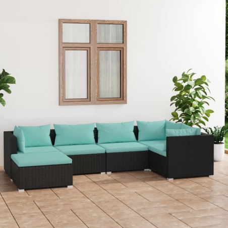 vidaXL Set de muebles de jardín 6 pzas y cojines ratán sintético negro