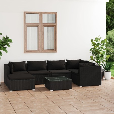 vidaXL Set de muebles de jardín 7 pzas y cojines ratán sintético negro