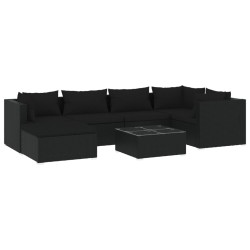 vidaXL Set de muebles de jardín 7 pzas y cojines ratán sintético negro