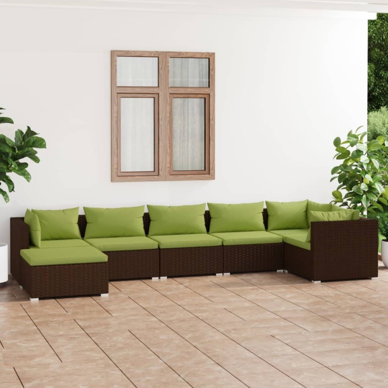 vidaXL Set muebles de jardín 7 piezas y cojines ratán sintético marrón vidaXL Set muebles de jardín 7 piezas y cojines ratán sintético marrón