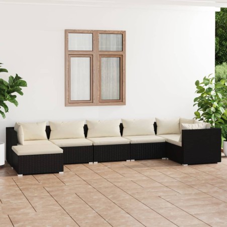 vidaXL Set de muebles de jardín 7 pzas y cojines ratán sintético negro