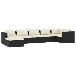 vidaXL Set de muebles de jardín 7 pzas y cojines ratán sintético negro