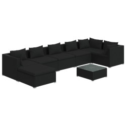 vidaXL Set de muebles de jardín 8 pzas y cojines ratán sintético negro