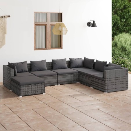 vidaXL Set de muebles de jardín 7 pzas y cojines ratán sintético gris