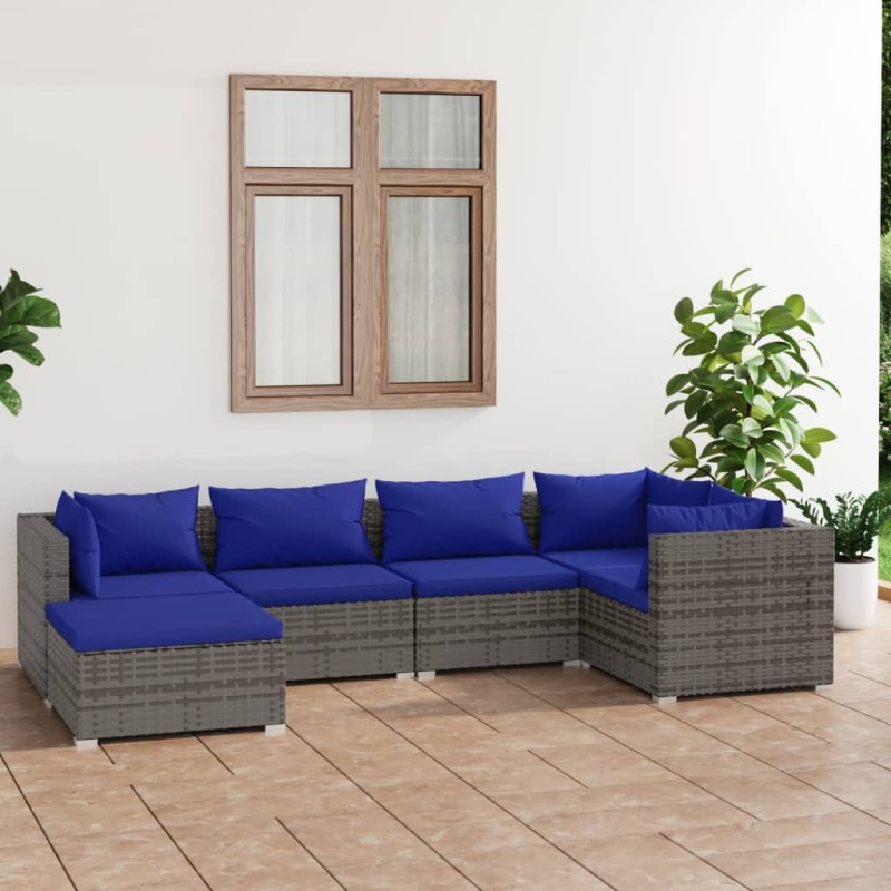 vidaXL Set de sofás de jardín 6 piezas y cojines ratán sintético gris vidaXL Set de sofás de jardín 6 piezas y cojines ratán sintético gris