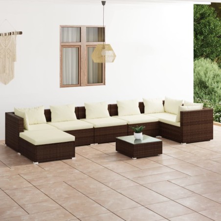 vidaXL Set muebles de jardín 8 piezas y cojines ratán sintético marrón