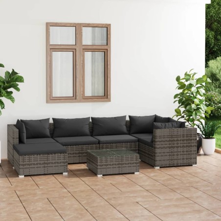 vidaXL Set de muebles de jardín 7 pzas y cojines ratán sintético gris