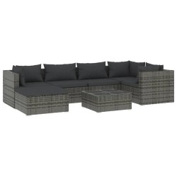 vidaXL Set de muebles de jardín 7 pzas y cojines ratán sintético gris