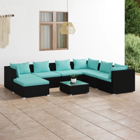 vidaXL Set de muebles de jardín 8 pzas y cojines ratán sintético negro