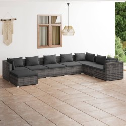 vidaXL Set de muebles de jardín 8 pzas y cojines ratán sintético gris