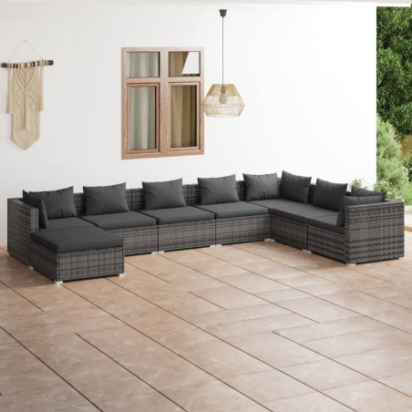 vidaXL Set de muebles de jardín 8 pzas y cojines ratán sintético gris