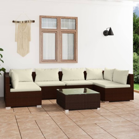 vidaXL Set muebles de jardín 7 piezas y cojines ratán sintético marrón