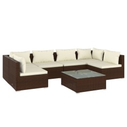 vidaXL Set muebles de jardín 7 piezas y cojines ratán sintético marrón