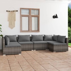 vidaXL Set de muebles de jardín 6 pzas y cojines ratán sintético gris