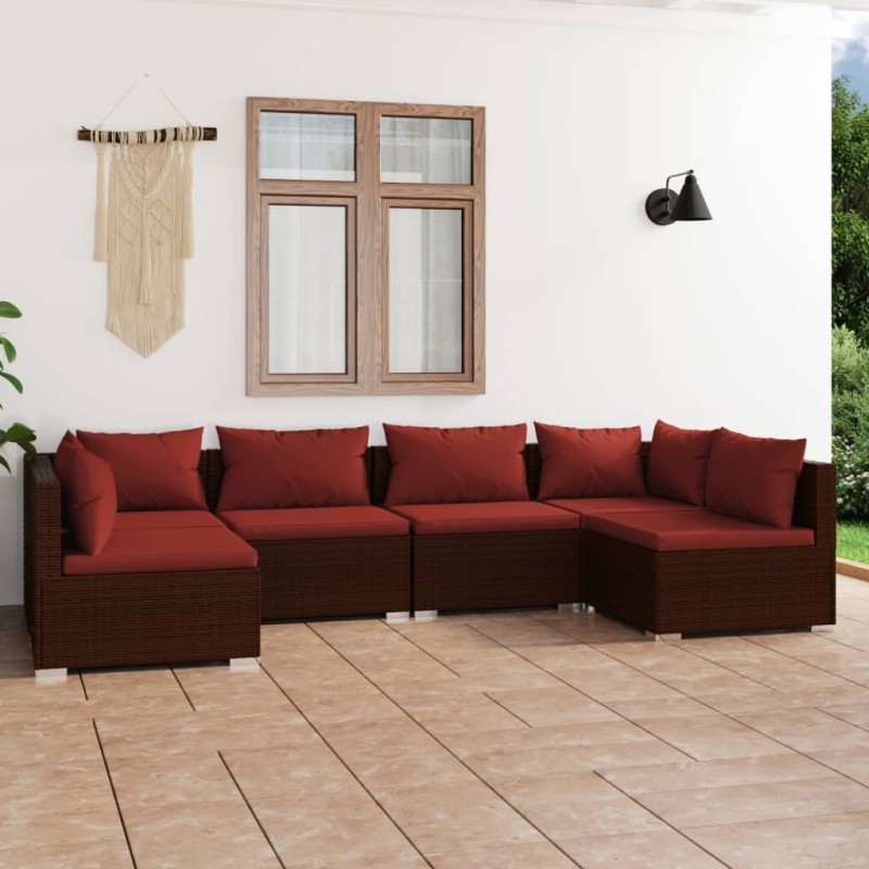 vidaXL Set muebles de jardín 6 piezas y cojines ratán sintético marrón vidaXL Set muebles de jardín 6 piezas y cojines ratán sintético marrón