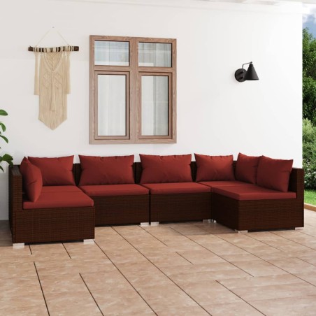 vidaXL Set muebles de jardín 6 piezas y cojines ratán sintético marrón