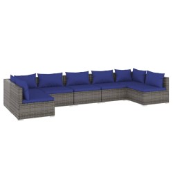 vidaXL Set de muebles de jardín 7 pzas y cojines ratán sintético gris