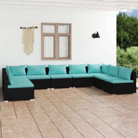 vidaXL Set de muebles de jardín 9 pzas y cojines ratán sintético negro