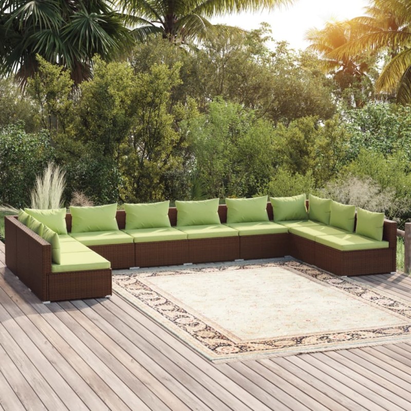 vidaXL Set muebles de jardín 10 pzas y cojines ratán sintético marrón vidaXL Set muebles de jardín 10 pzas y cojines ratán sintético marrón