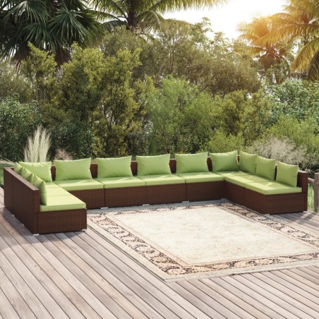 vidaXL Set muebles de jardín 10 pzas y cojines ratán sintético marrón