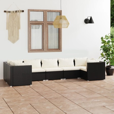 vidaXL Set de muebles de jardín 7 pzas y cojines ratán sintético negro