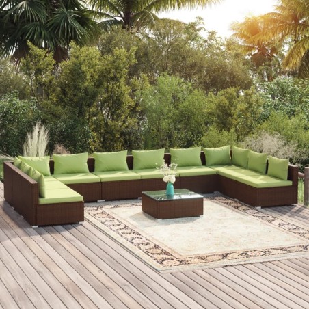 vidaXL Set de muebles de jardín 11 pzas cojines ratán sintético marrón
