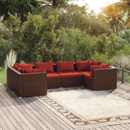 vidaXL Set muebles de jardín 6 piezas y cojines ratán sintético marrón