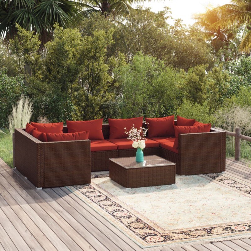 vidaXL Set muebles de jardín 7 piezas y cojines ratán sintético marrón